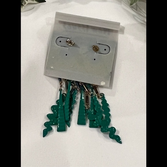 Vintage Teal Statement green Earrings - Retro Dangle "New Issues" Bold 80s Style - Picture 3 of 5